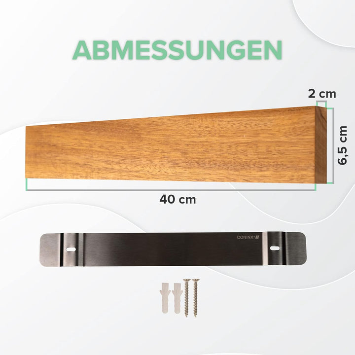 Coninx Magnetleiste Messer - 40 cm Magnet Messerhalter für die Wand - Akazienholz verkleidete Messer