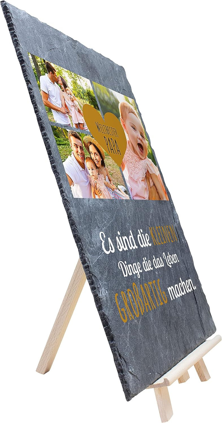 wandmotiv24 Schiefertafel Bester Papa, Personalisiert mit Ihren Farbfotos, Aufstellschild 3 Motive i