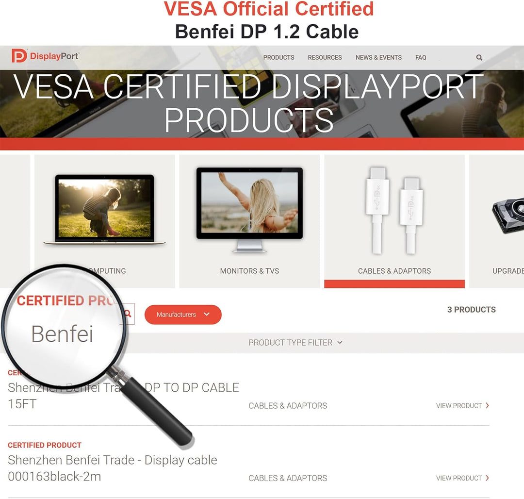 BENFEI DisplayPort Kabel, 10 Stück DisplayPort auf DisplayPort Kabel (4K@60Hz und 2K@144Hz), DP Kabe