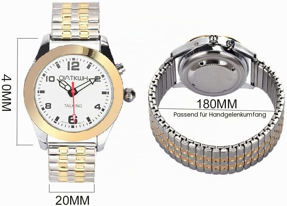 Deutsch sprechende Uhr,Goldschale, Gold und Silber, Legierungsgehäuse, Expansionsband aus Edelstahl,
