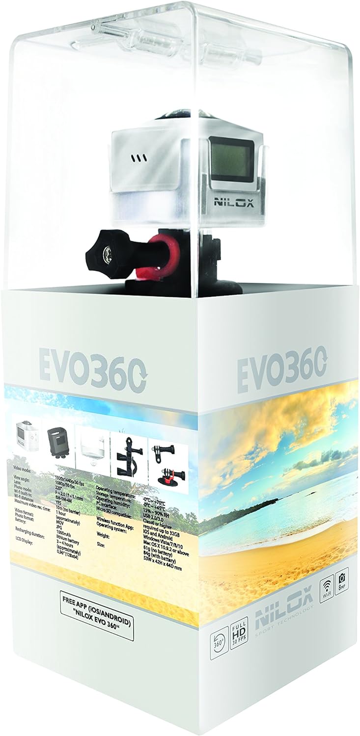 Nilox Action-Kamera Evo 360 Videokamera Full-HD, 1.920 x 1.440 P, 30 fps, 8 MP, Silber