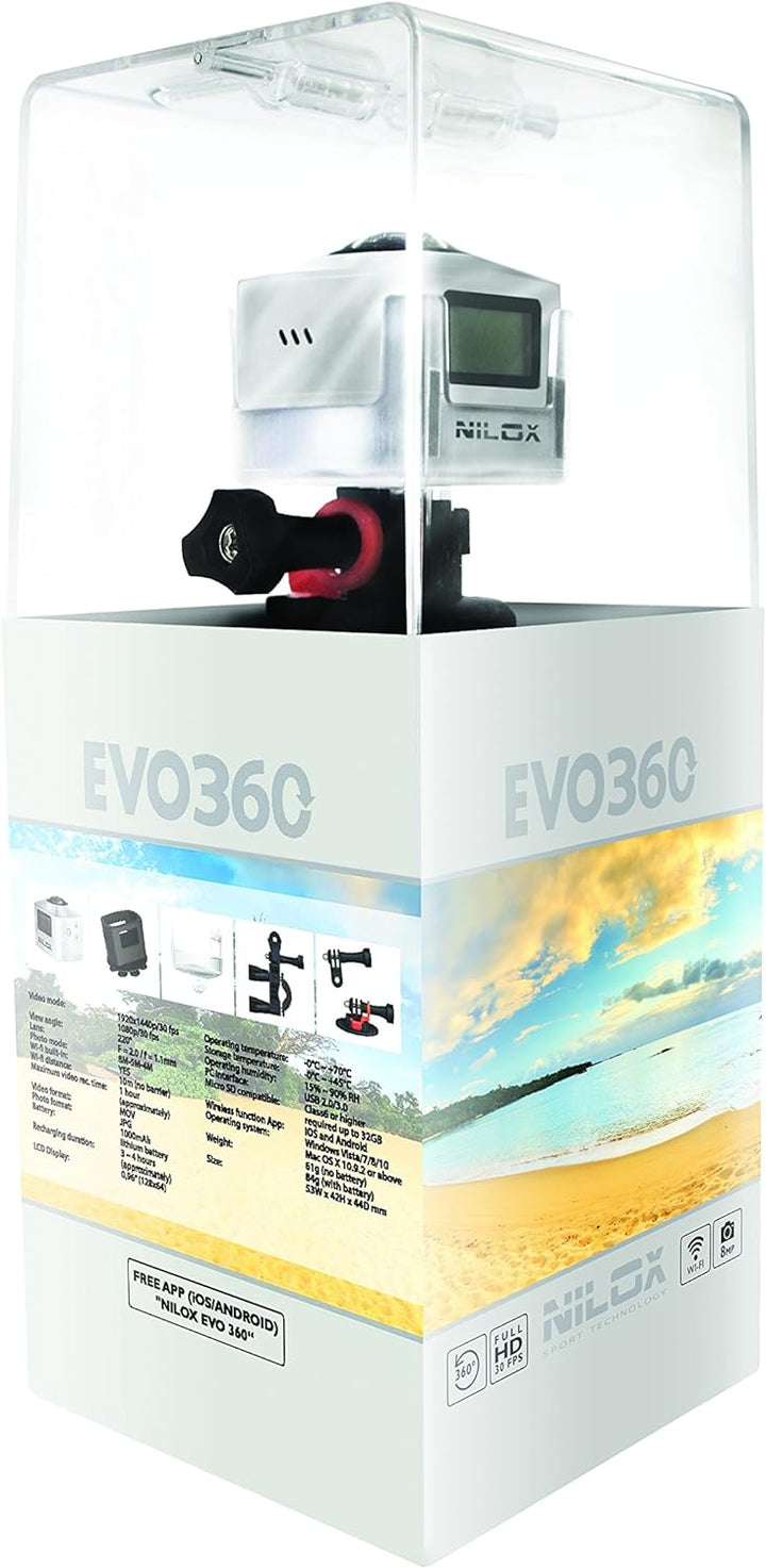 Nilox Action-Kamera Evo 360 Videokamera Full-HD, 1.920 x 1.440 P, 30 fps, 8 MP, Silber