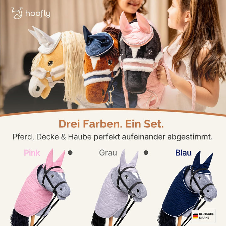Hobby Horse Set – Grosses Steckenpferd für Kinder mit Decke &amp; Fliegenhaube | Komplettes Hobby Horsin