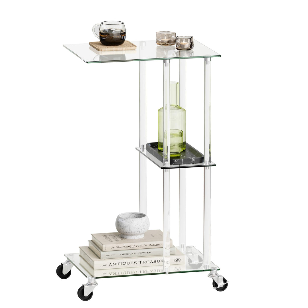 C-förmiger Beistelltisch Glas Transparent Rollbar Sofa Side Table LET525TR | Transparenter glastisch
