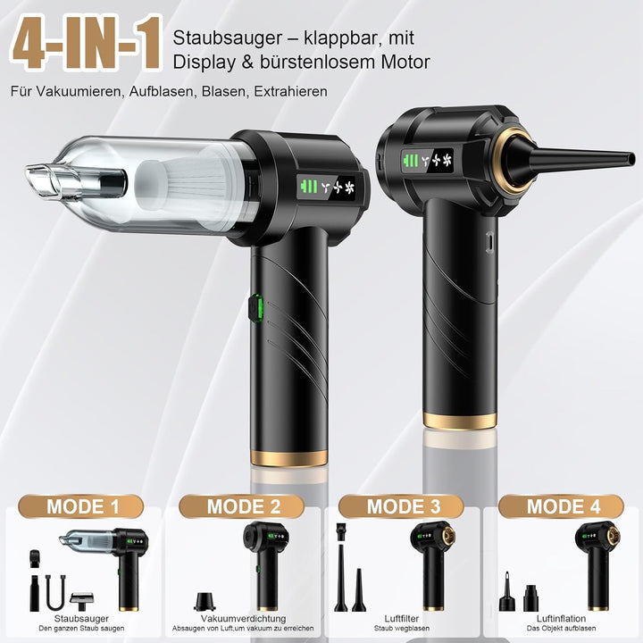 RABIGALA Handstaubsauger Akku 4-in-1, 28000PA Auto Staubsauger Stark mit Bürstenloser Motor, Handsta