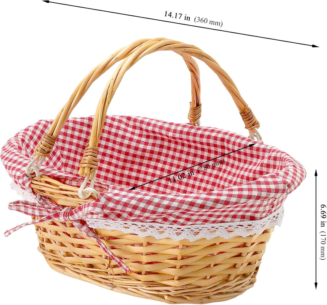 Weidenkorb mit Henkel, 36x28x17cm Oval Picknickkorb Geflochten | Weidenkörbchen mit Doppelfaltgriffe