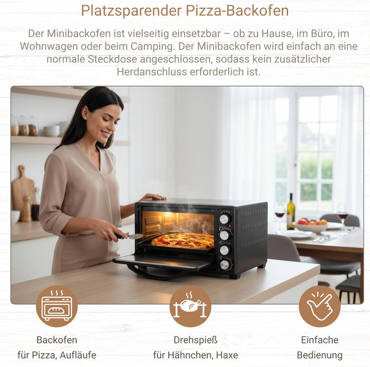 Syntrox 45 l Kleiner Mini Backofen Budisu | Miniofen | Pizzaofen | Pizzabackofen, 2000W, für kleine