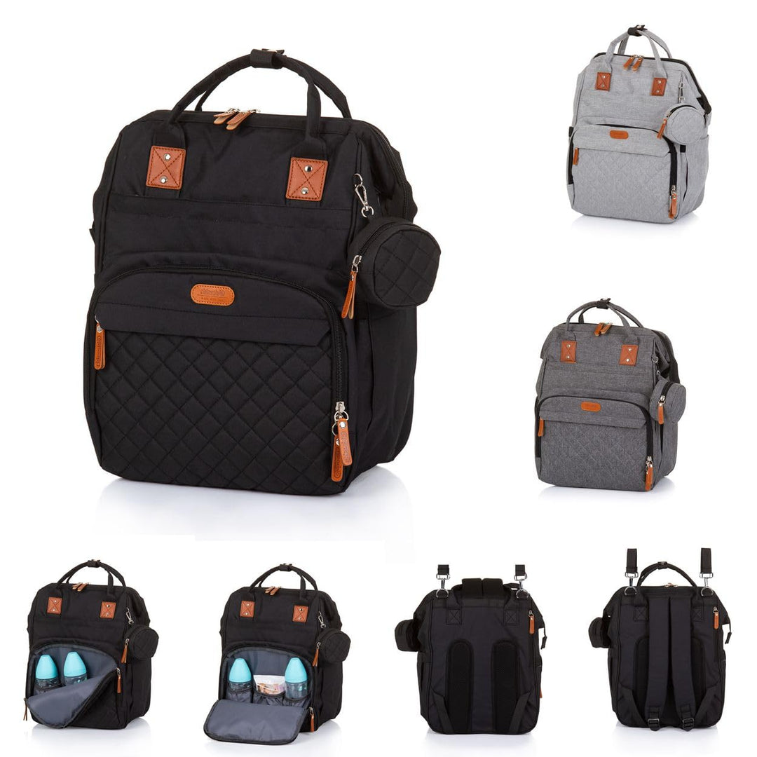 Chipolino Wickeltasche, Kinderwagen Rucksack Reissverschluss Schnullertasche, Farbe:schwarz, Schwarz