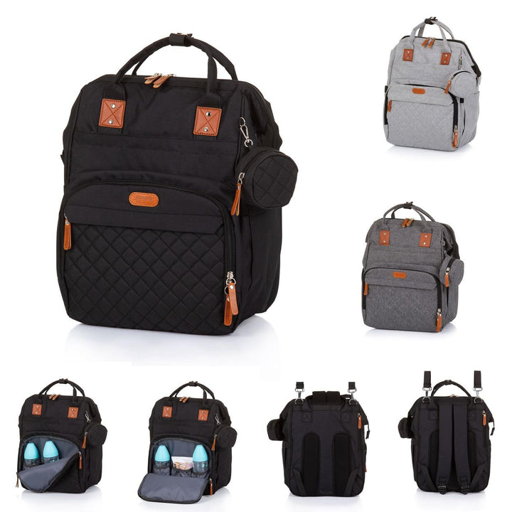 Chipolino Wickeltasche, Kinderwagen Rucksack Reissverschluss Schnullertasche, Farbe:schwarz, Schwarz
