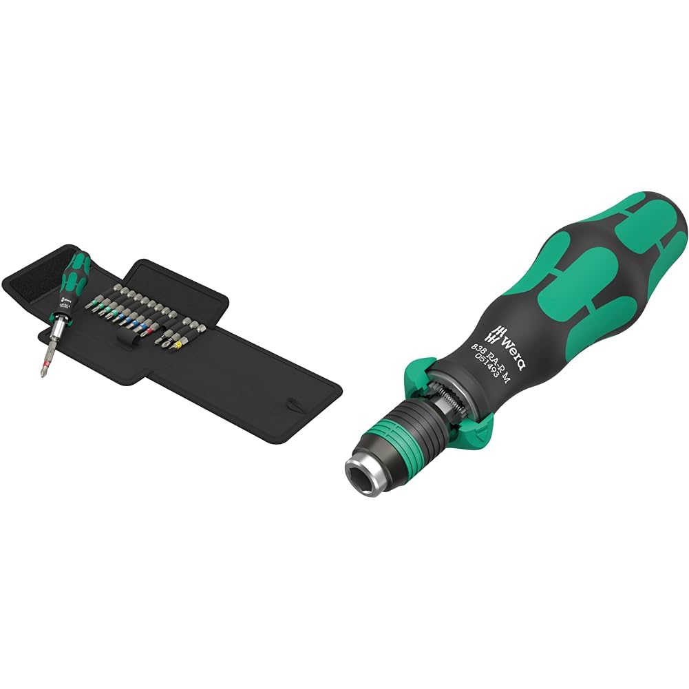 Wera 05051060001 Kraftform Kompakt 838 RA S Set 1, 14-teilig & 05051493001 838 RA-R M Bits-Handhalte
