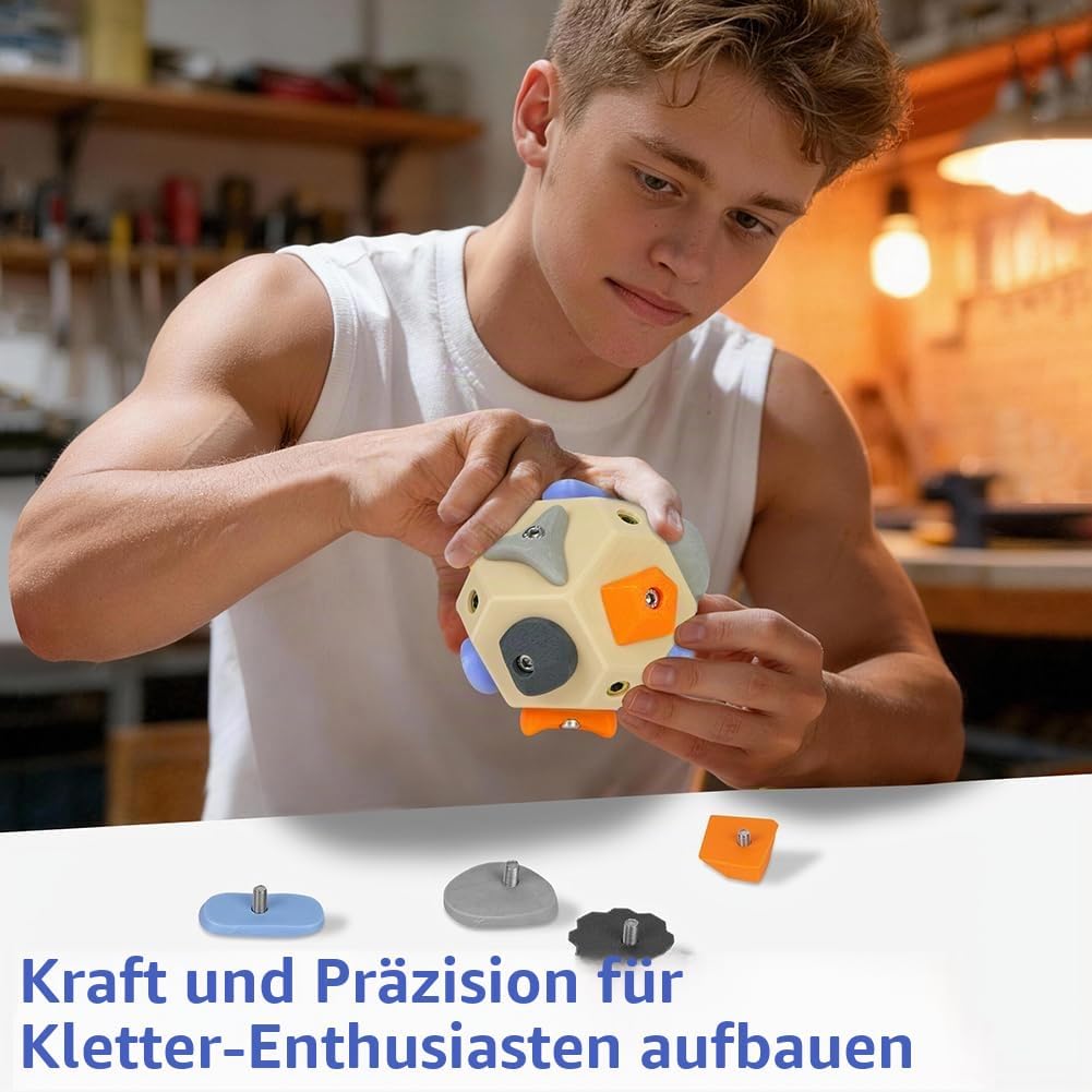 Handgefertigter 3D Boulder-Block mit 12 Harzhaltern, Tragbares Kletterball Fingergriff-Trainer Sport