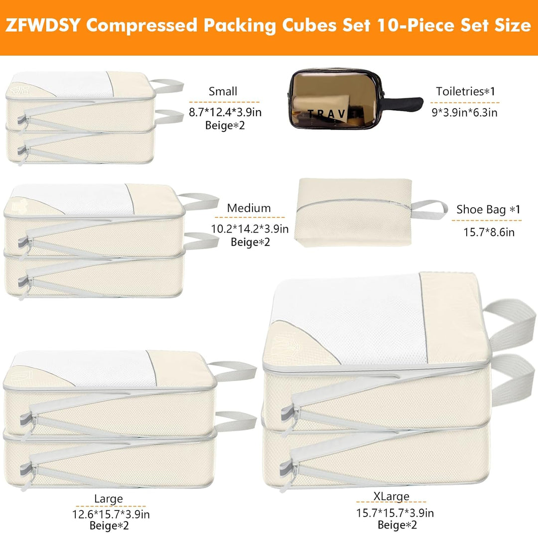 Packwürfel Set 10 Teilig Compression Packing Cubes,Platzsparendes Koffer Organizer für Travel Essent