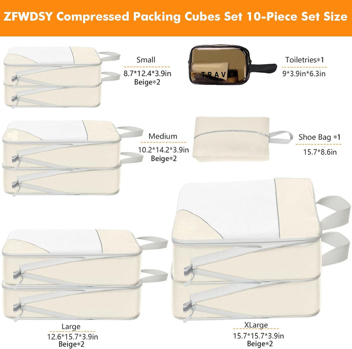 Packwürfel Set 10 Teilig Compression Packing Cubes,Platzsparendes Koffer Organizer für Travel Essent