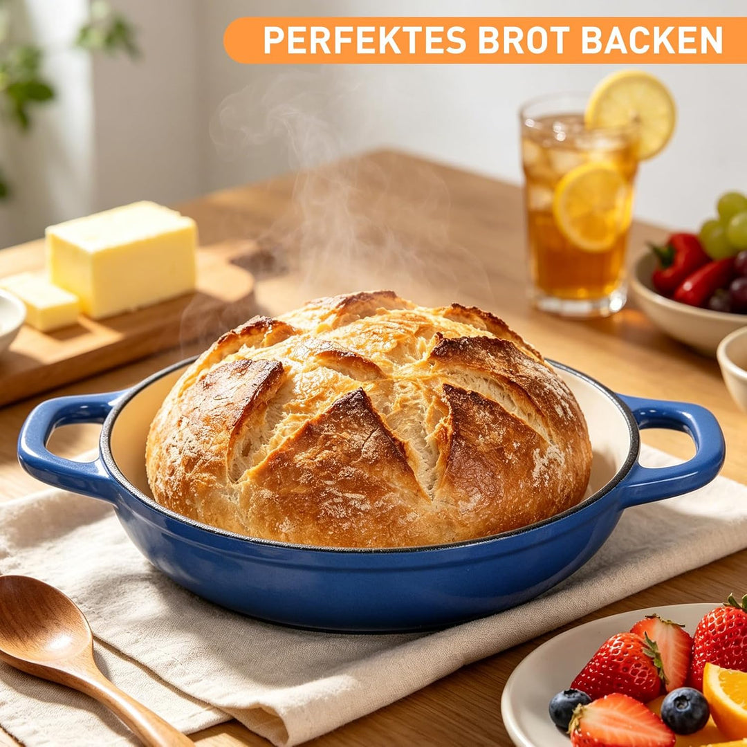 Gusseisen Brotbackform mit Deckel, 4,7L Gusseisen Topf Brot Backen, 23 cm Emaille Bräter mit Deckel,