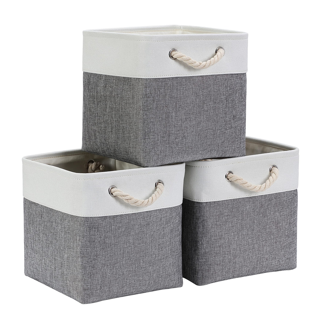 Mangata Aufbewahrungsbox Stoff, aufbewahrungskorb Grau Weiss, Korbe Stoff in Würfel (30x30x30 cm) fü