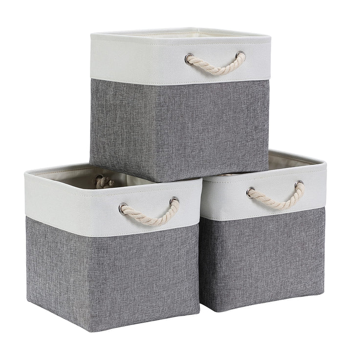 Mangata Aufbewahrungsbox Stoff, aufbewahrungskorb Grau Weiss, Korbe Stoff in Würfel (30x30x30 cm) fü