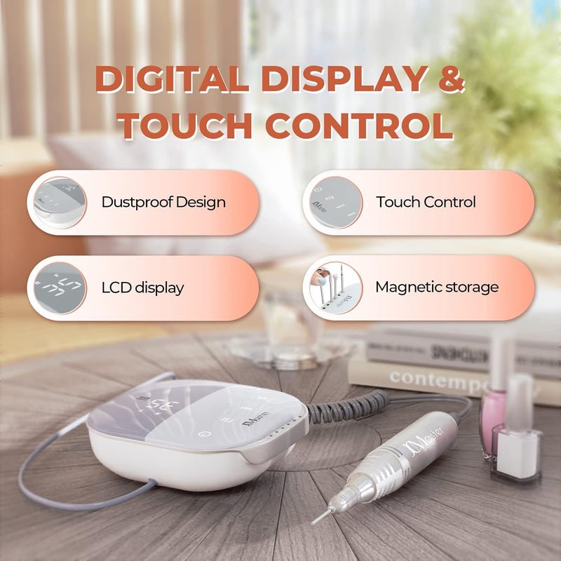 JCMASTER® TouchPro+ Nagelfräser 35000 U/min Profi Nagelfräser LED-Display Touch Control 4 Bit Elektr