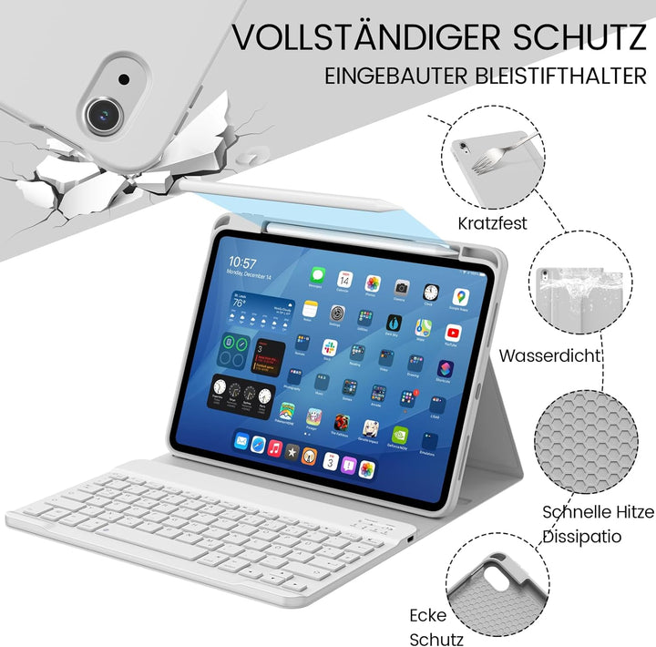 GKABXY Hülle mit Tastatur für iPad A16 11 Generation 2025/10 Generation 2022(11/10.9 Zoll), Soft TPU