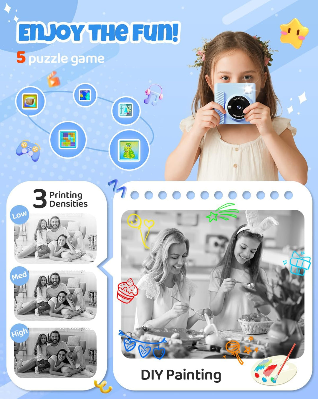 Kinderkamera Sofortbildkamera, 2,4 Zoll Sofortbildkamera Kinder mit 32G Karte und Fotopapier Drucken