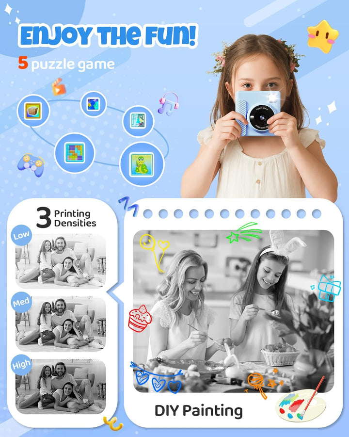 Kinderkamera Sofortbildkamera, 2,4 Zoll Sofortbildkamera Kinder mit 32G Karte und Fotopapier Drucken