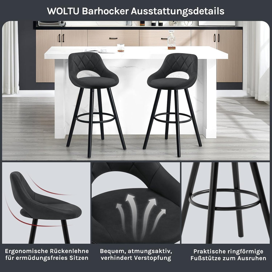 WOLTU Barhocker 2er Set, Barstuhl Küchenhocker Thekenhocker, Hocker mit Rückenlehne Fussstütze, aus