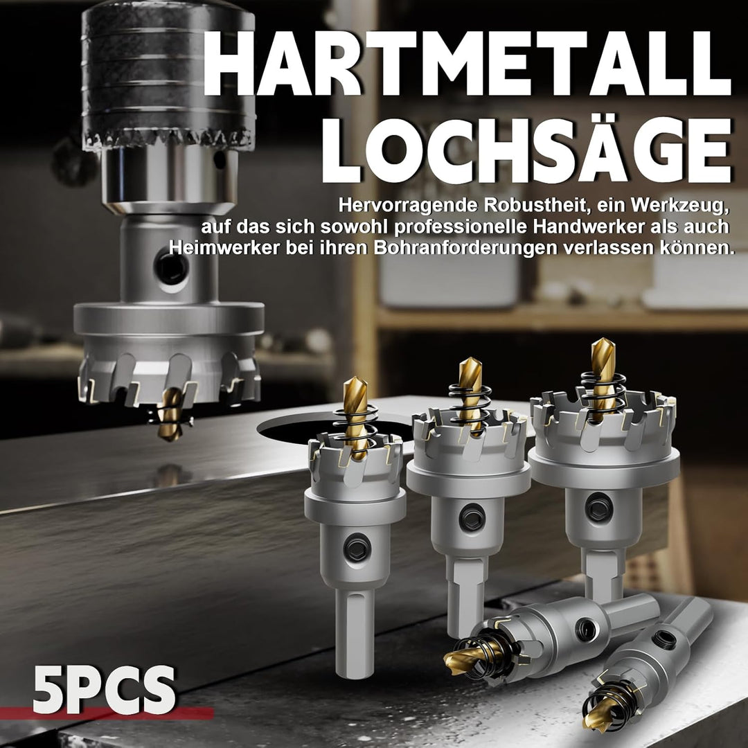 CSOOM Upgrade Kurze Hartmetall-Lochsäge 5 Stück,TCT Lochschneider, Edelstahl und Metallgitter sind d