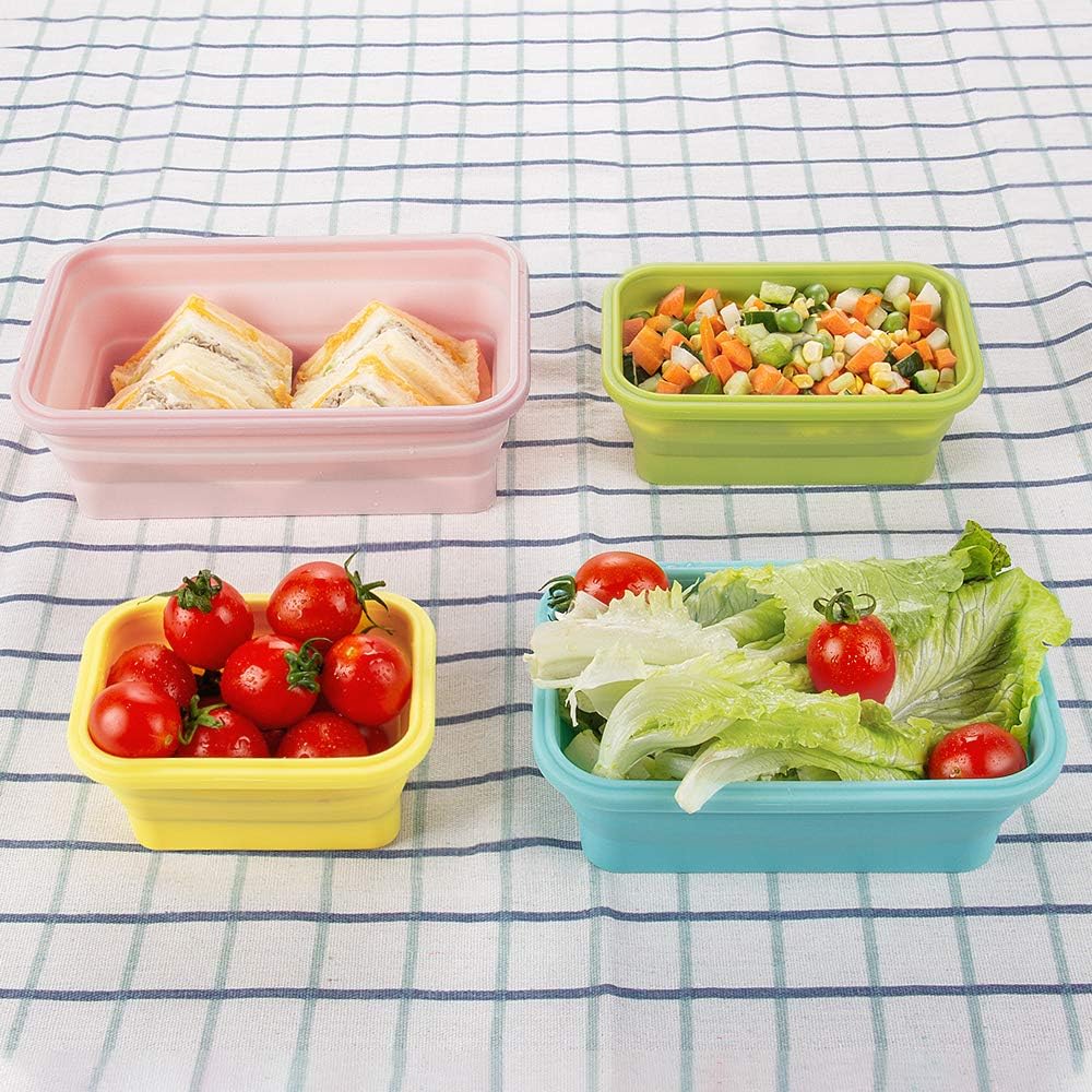 Faltbare Frischhalteboxen 4 PCS Faltbare Frischhaltedosen, Platzsparende Lunchbox für Camping Büro S