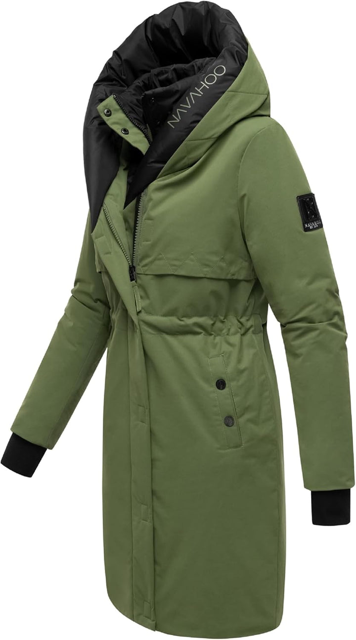 Navahoo Damen Mantel Lange warme Winter Steppjacke mit Kapuze und magnetischen Elementen Snowelf XS-
