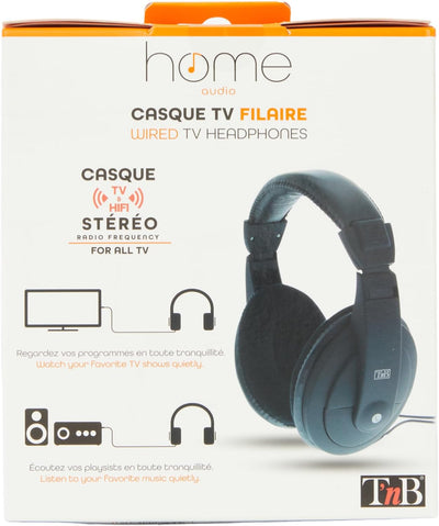 T'nB CSHOME1: HiFi-Kopfhörer für Fernseher mit 6,35 mm Adapterkabel, 8 m lang, in schwarzer Farbe Oh