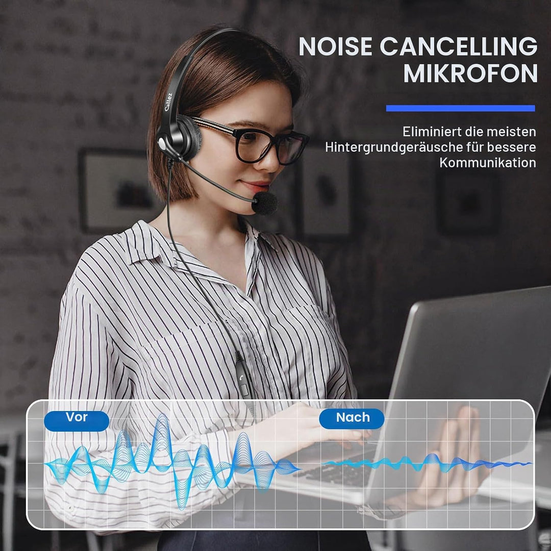 Callez 3,5mm Klinke PC Headset mit Mikrofon Noise Cancelling, Type-C Headset Handy mit Kabel für Lap