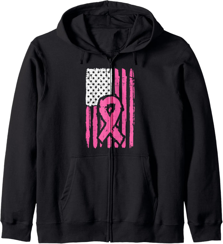 US-Flagge rosa Band Brustkrebs-Bewusstsein Patriotische Frauen Kapuzenjacke