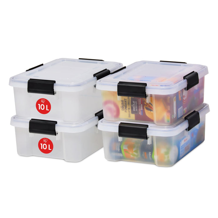 Iris Ohyama Luftdichte Kunststoff-Aufbewahrungsboxen mit Deckel, 10L, 4er-Set, Transparent, Hermetis