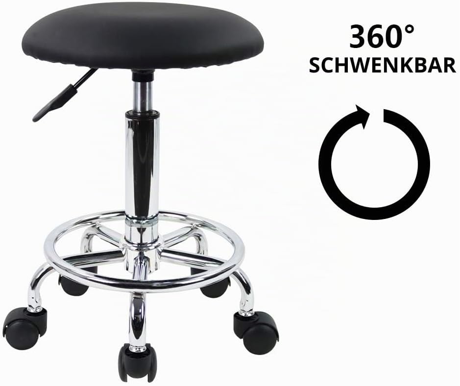 KKTONER Rollhocker Arbeitshocker mit Fussstütze PU Leder Rund Gepolstert 360° drehbar Bürohocker höh