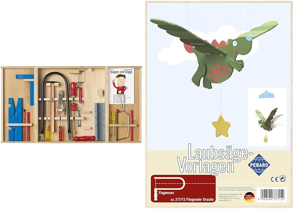 Pebaro M407C Laubsaege im Holzkasten, 36 cm x 29,5 cm x 6 cm & 377/1S Papeterie & Sticker, DIN A4 Bu