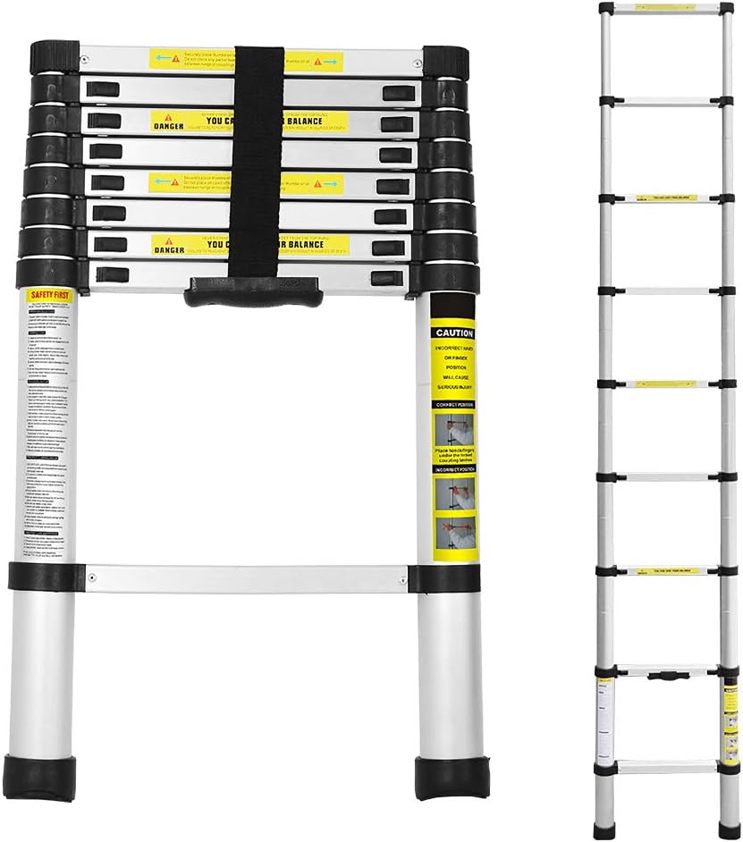 Herrselsam Teleskopleiter Aluminium, 2.6M Ausziehbare Leiter, Teleskop Ausziehleiter 150 kg Belastba