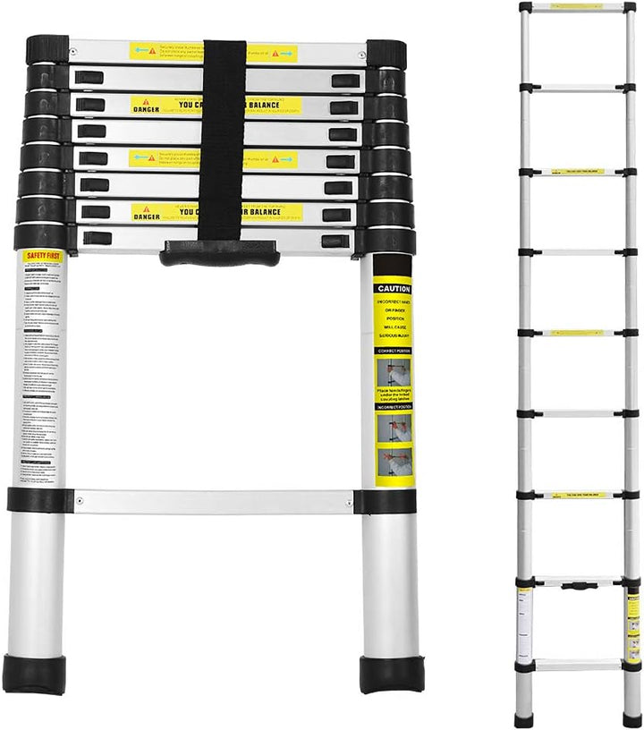 Herrselsam Teleskopleiter Aluminium, 2.6M Ausziehbare Leiter, Teleskop Ausziehleiter 150 kg Belastba