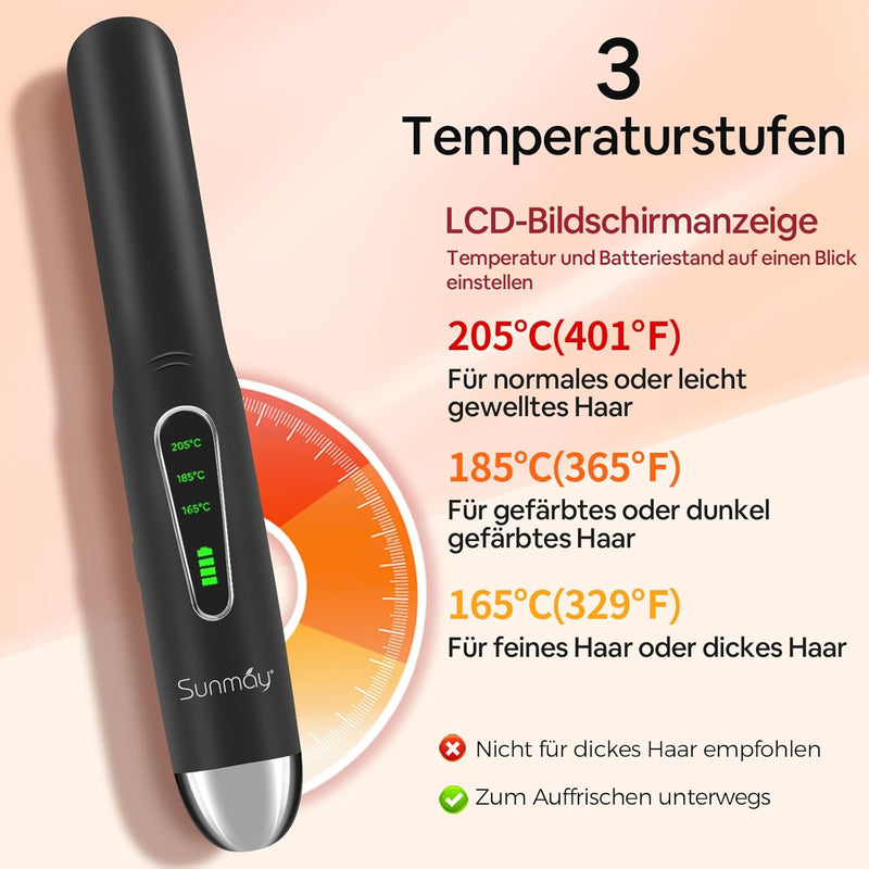 SUNMAY Voga Glätteisen Kabellos mit 5000mAh Akku, Akku Haarglätter und Lockenstab 2 in 1, Mini Tragb