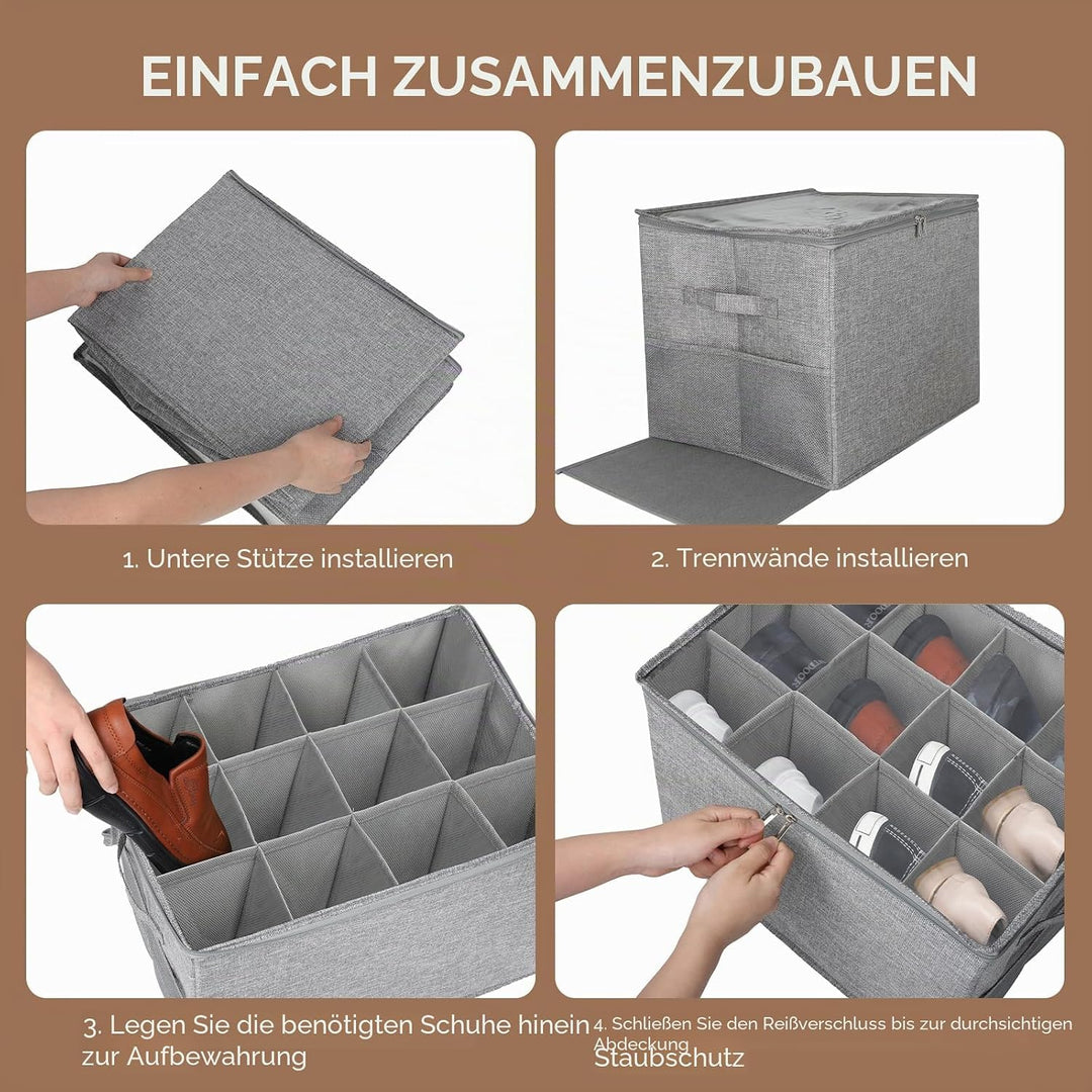 Cozary 12-Fach Schuhaufbewahrung mit Deckel Griffen, Faltbar Schuhschrank mit Netzbeute, Passt 6-12