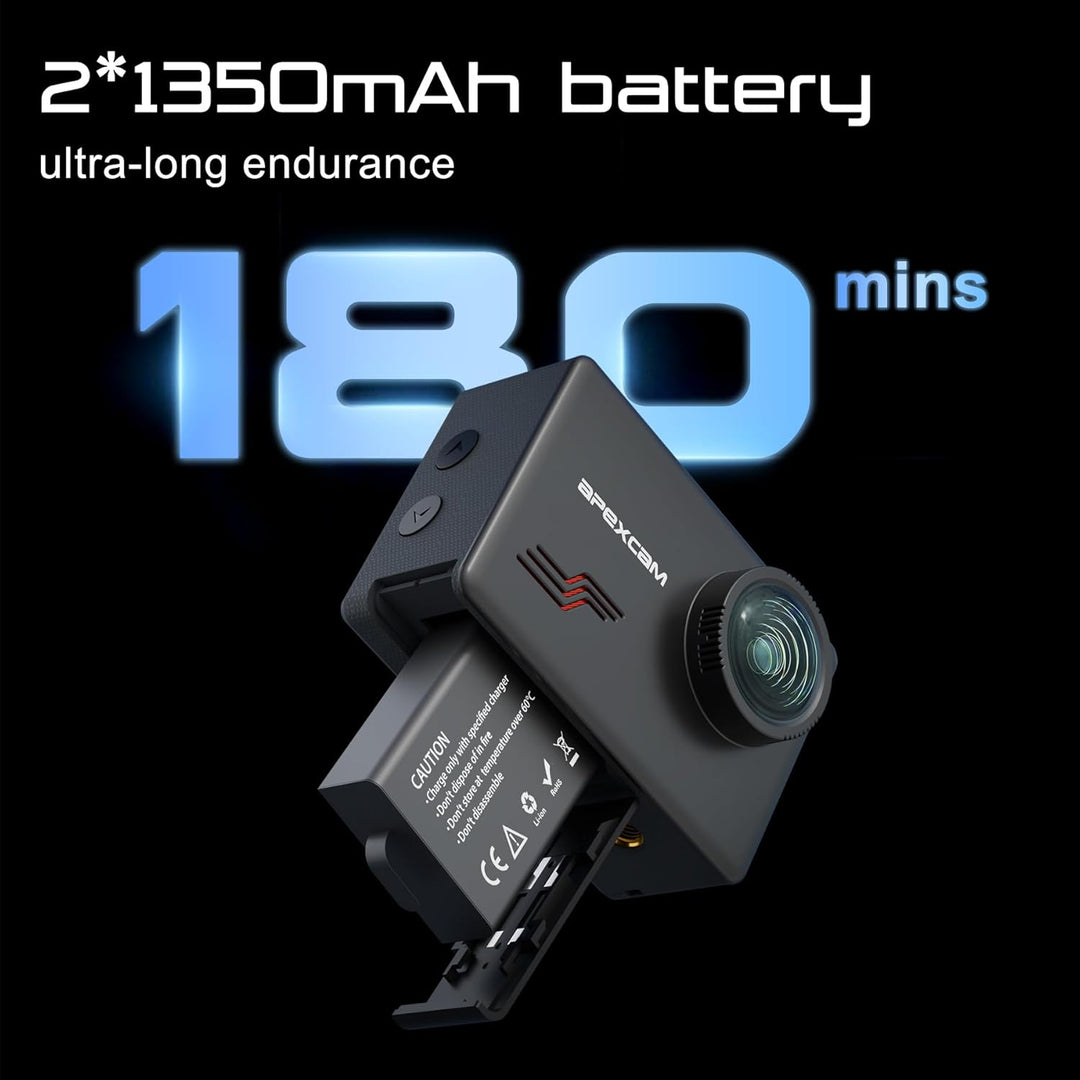 Apexcam M80pro mit 64G Karte Action Cam 4K60FPS 64MP WLAN Sportskamera Unterwasserkamera 40m Wasserd