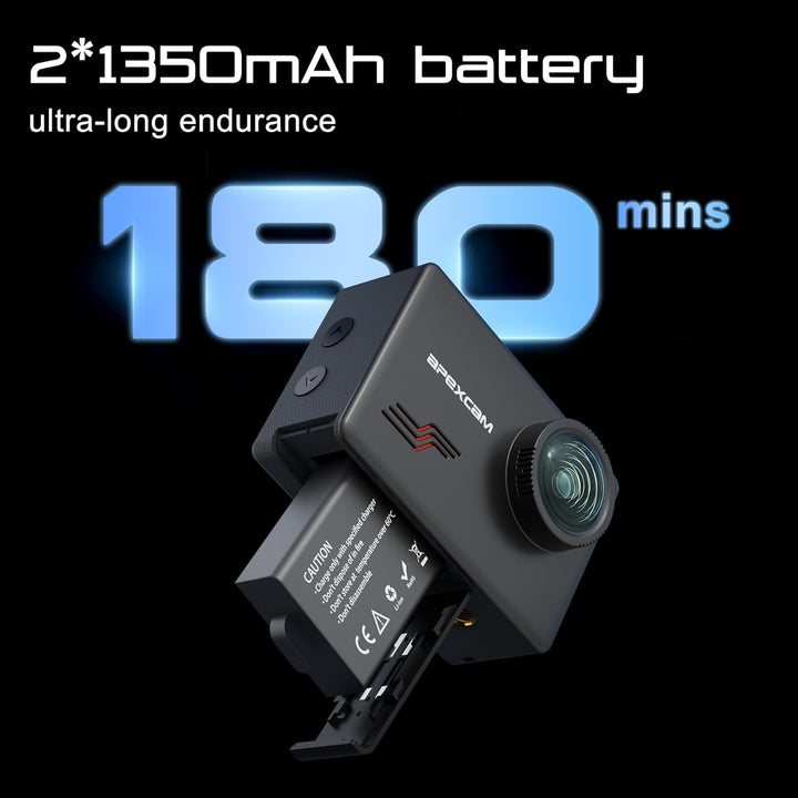 Apexcam M80pro mit 64G Karte Action Cam 4K60FPS 64MP WLAN Sportskamera Unterwasserkamera 40m Wasserd