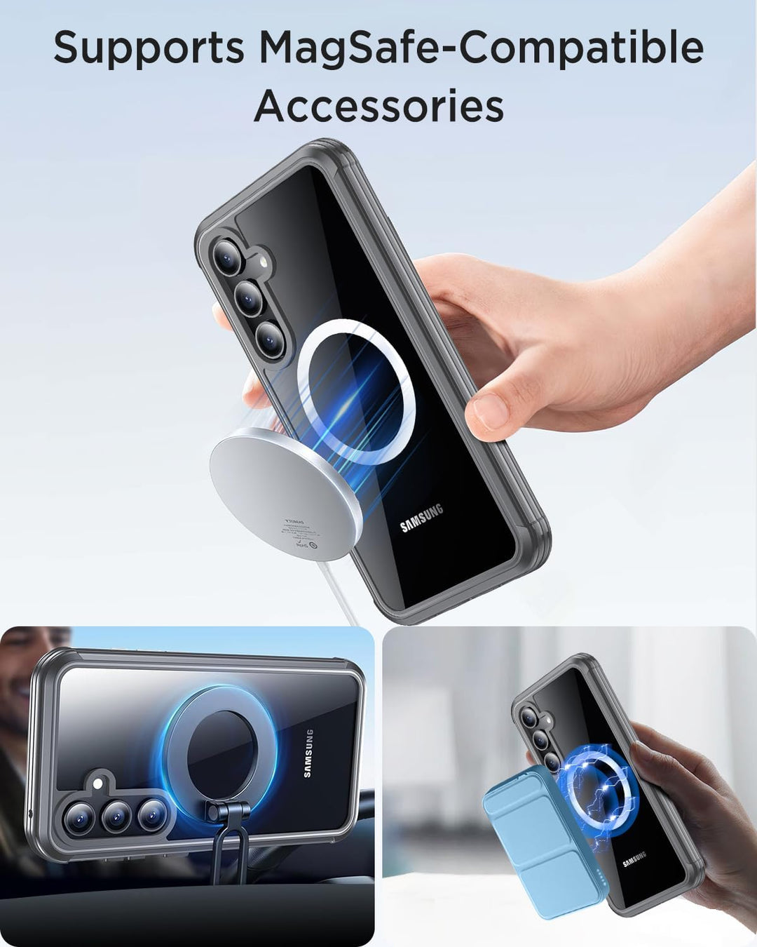 Miimall Dünn Hülle für Samsung Galaxy S24 FE Handyhülle mit Displayschutz, Kompatibel für MagSafe, 3