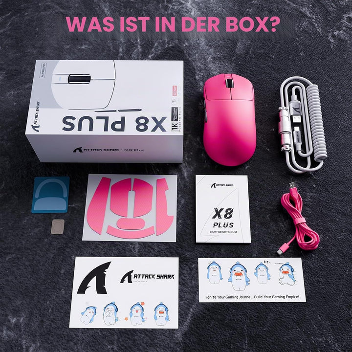 ATTACK SHARK X8 Serie Kabellose Gaming-Maus, 55–65 g Superleicht, PixArt PAW3395/3950 Sensor, BT/2.4
