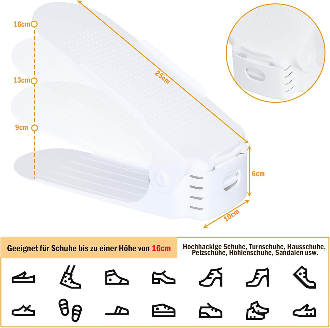 10 Stück Einstellbare Schuhschlitze aus PP Anti-rutsch Schuhregale Höhenverstellbare Schuhstapler Pl