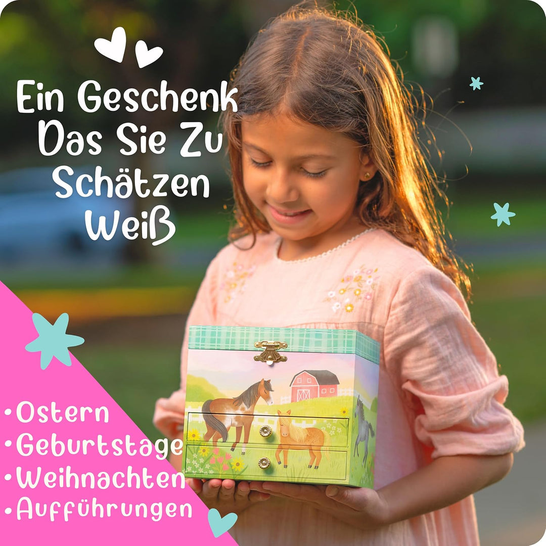 Giggle & Honey Musik Schmuckschatulle - Pferdspielzeug für Mädchen 4-6 Jahre, Geschenke Pferd und Ki