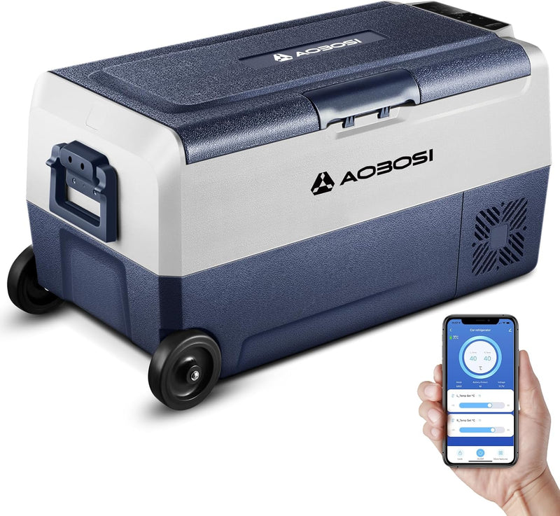 AAOBOSI Kompressor Kühlbox 36L, Kühlbox Auto Mit WiFi-APP-Steuerung, 12/24V und 100-240V Kühlbox Ele