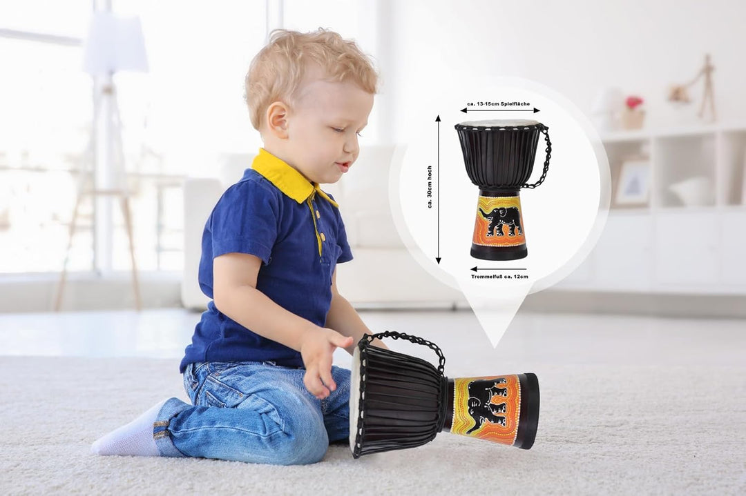 30cm Profi Djembe Trommel Bongo Drum Buschtrommel Percussion Motiv Elefant Afrika Art - (Für Kinder