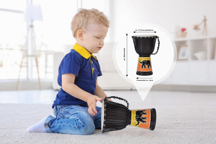 30cm Profi Djembe Trommel Bongo Drum Buschtrommel Percussion Motiv Elefant Afrika Art - (Für Kinder