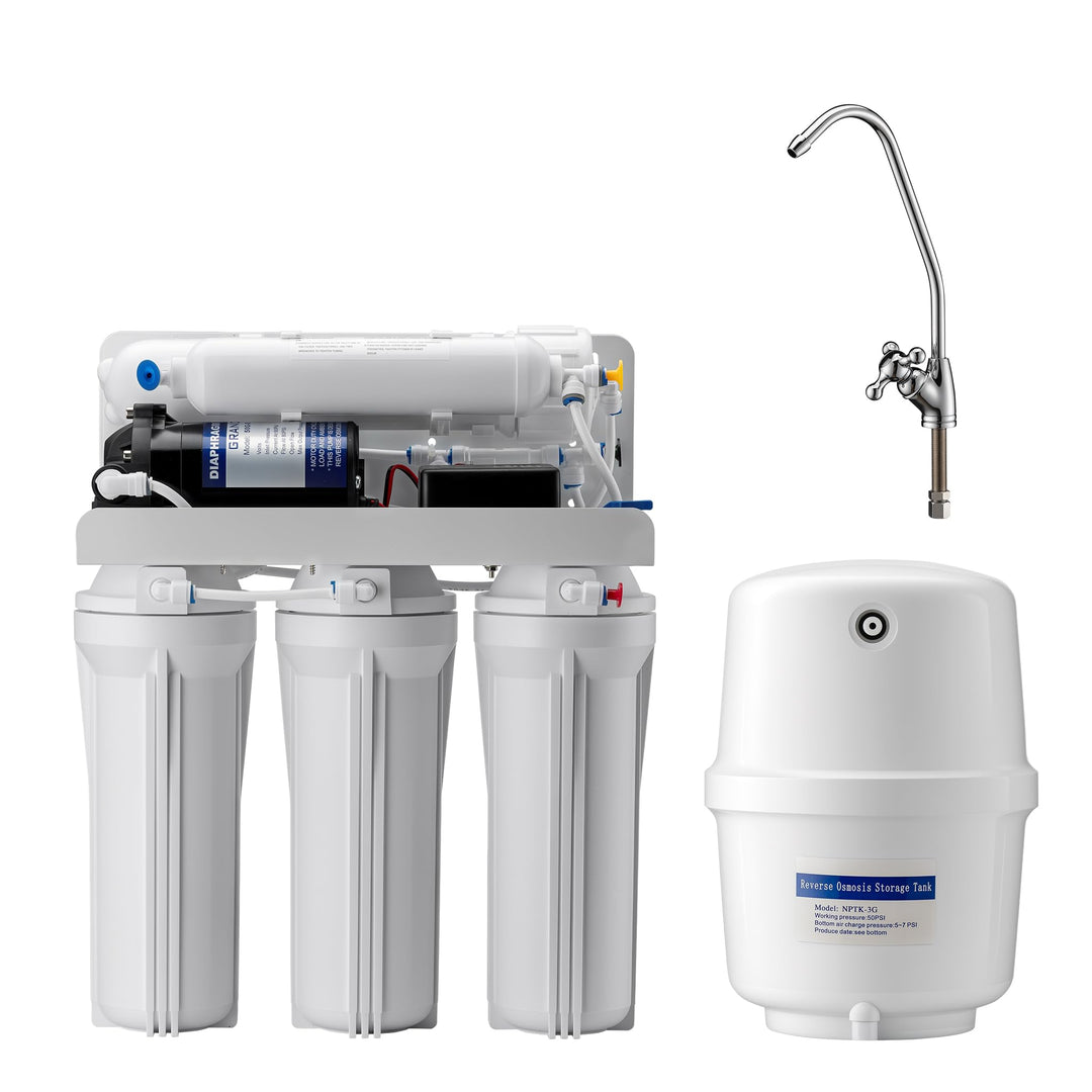 Naturewater 5 Stufen Umkehrosmose RO 180 L/Tag mit Druckerhöhungspumpe und manuellem Ventil
