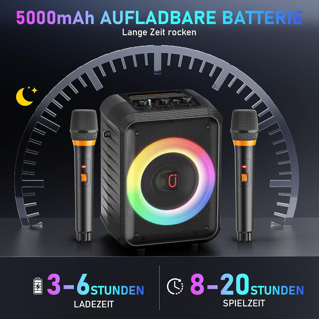 HWWR Karaoke Maschine, Karaoke Anlage Mit 2 Mikrofonen, Tragbarer Bluetooth Karaoke Anlage Mit Led L