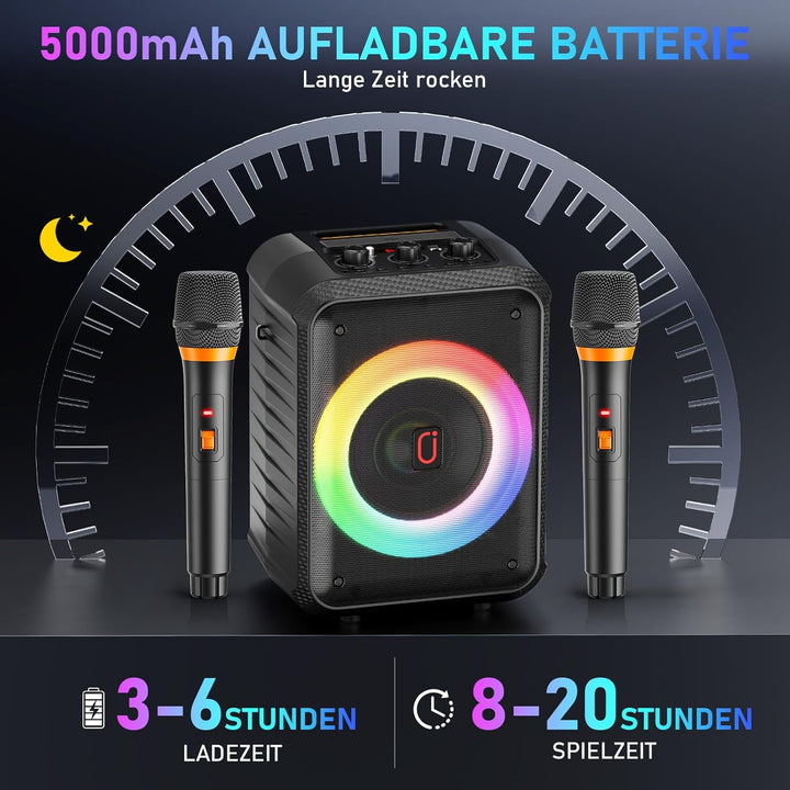 HWWR Karaoke Maschine, Karaoke Anlage Mit 2 Mikrofonen, Tragbarer Bluetooth Karaoke Anlage Mit Led L